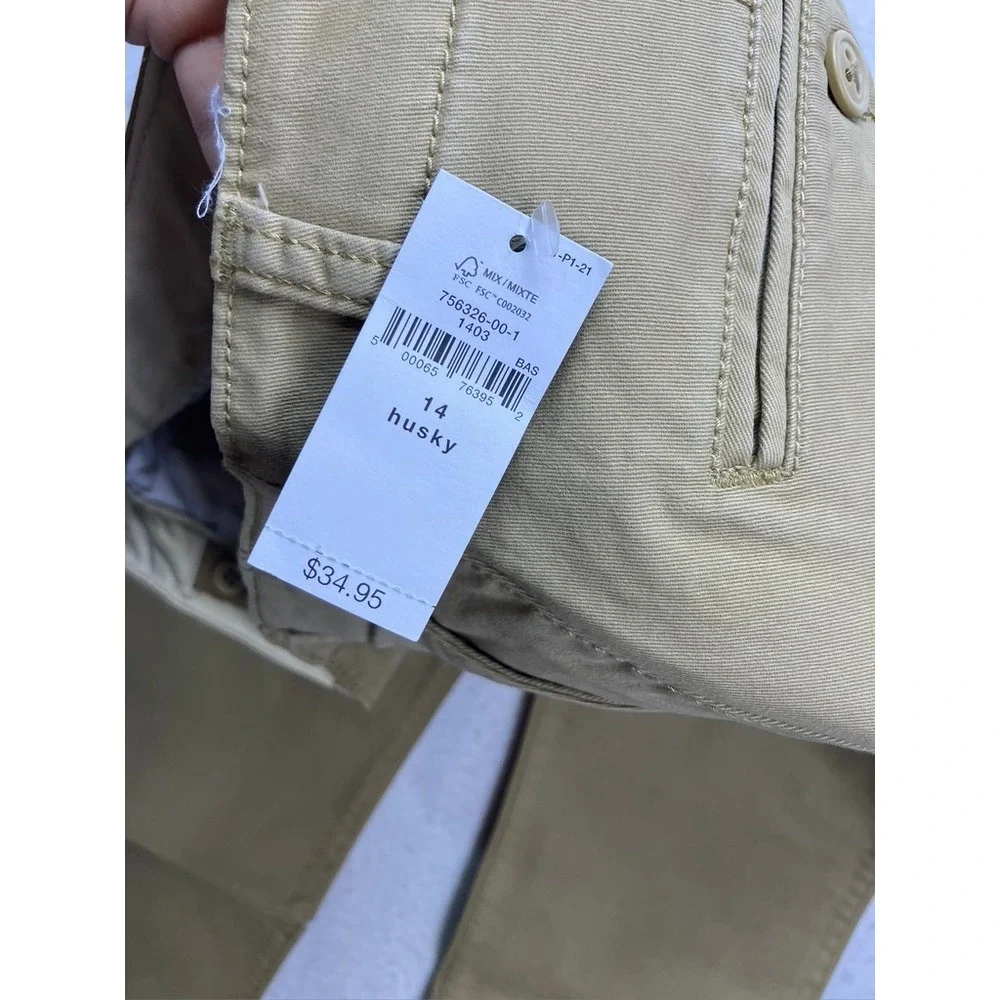 Gap‎ Kids Chino Pants Boys 14 Husky Tan New Khaki Adjustable Waist Chinos